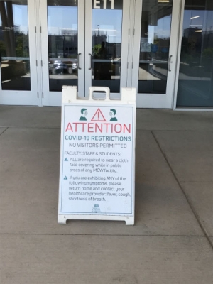The coronavirus pandemic emptied many classrooms around the country this spring. At the Medical College of Wisconsin, students switched to virtual instruction and buildings on the campus remain closed to visitors. Shamane Mills/WPR.