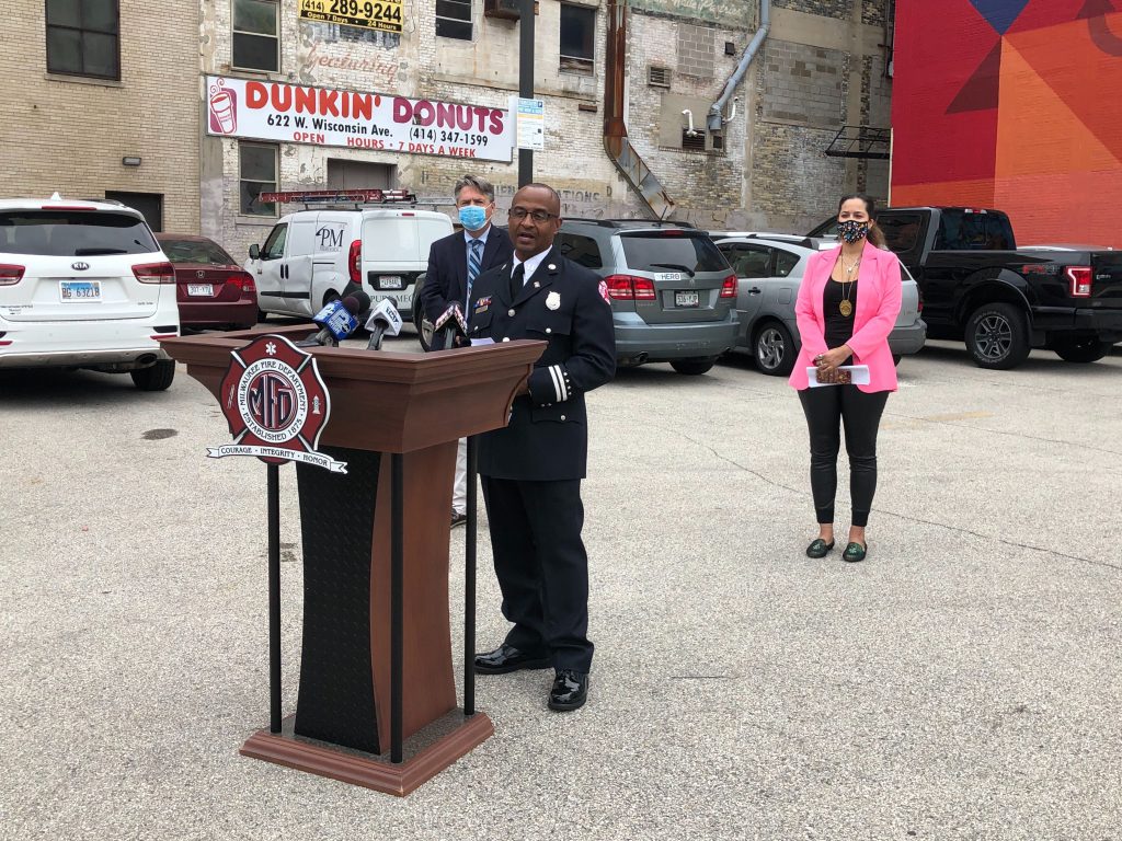MFD Captain Michael Wright speaks at a press conference on MORI. Photo by Jeramey Jannene.