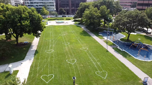 New Painted Hearts Encourage Social Distancing in Downtown Parks