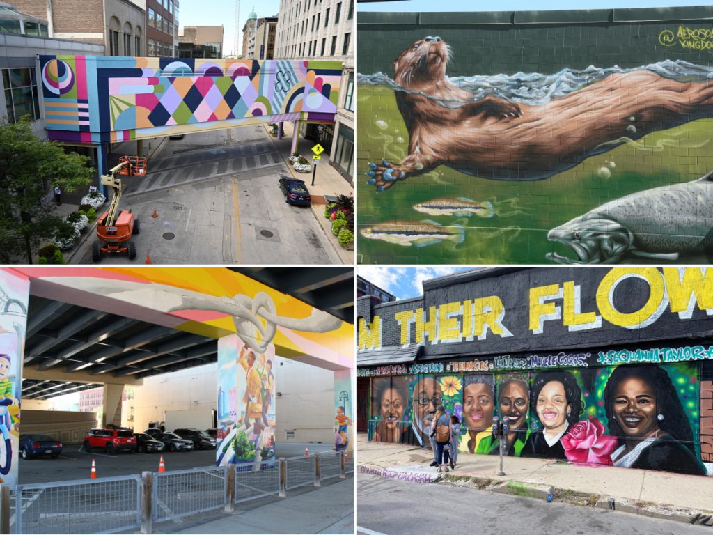 New downtown murals. Photos by Jeramey Jannene, Graham Kilmer and Milwaukee Downtown.