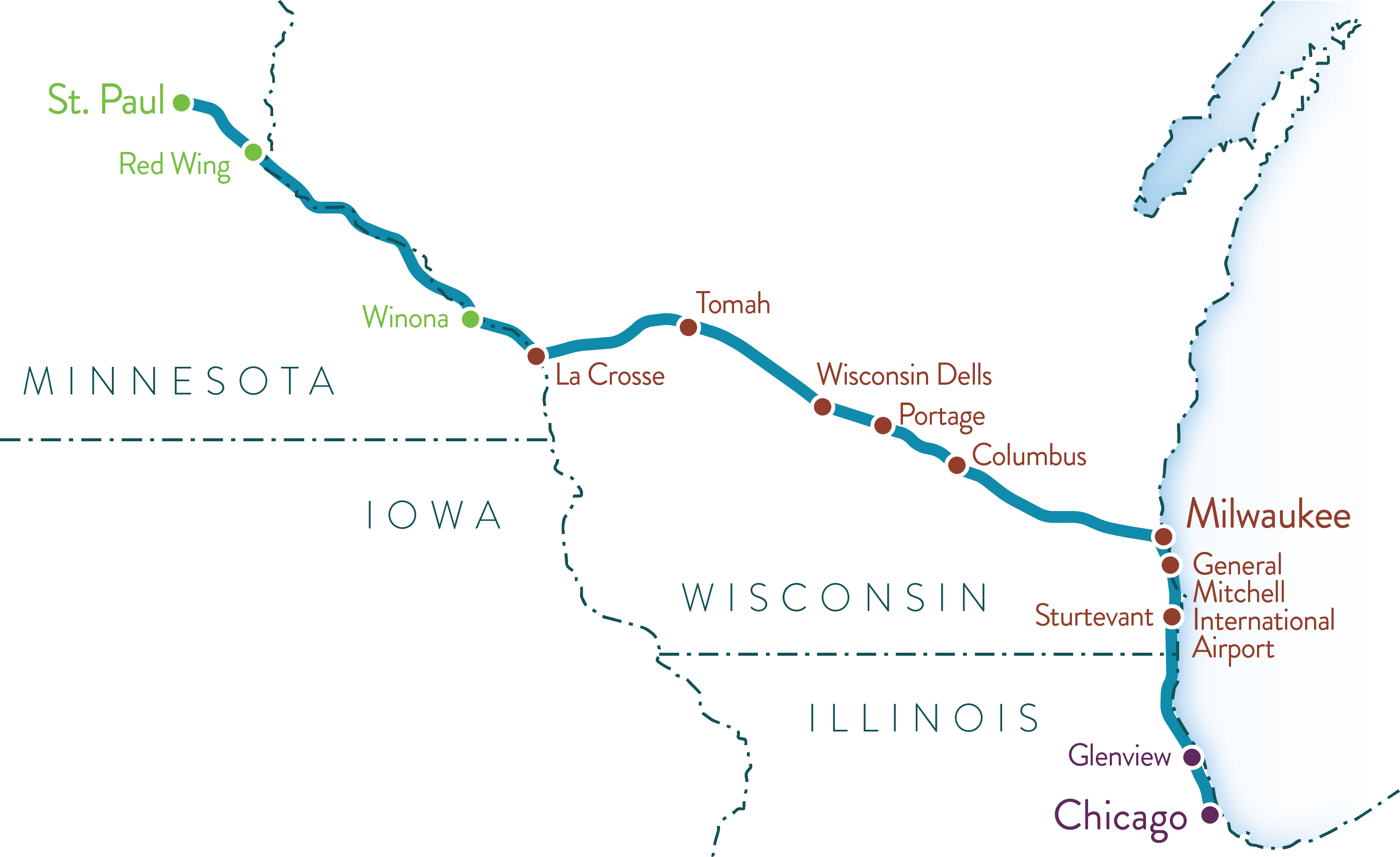 Twin Cities-Milwaukee-Chicago train map. Image from the Minnesota Department of Transportation.