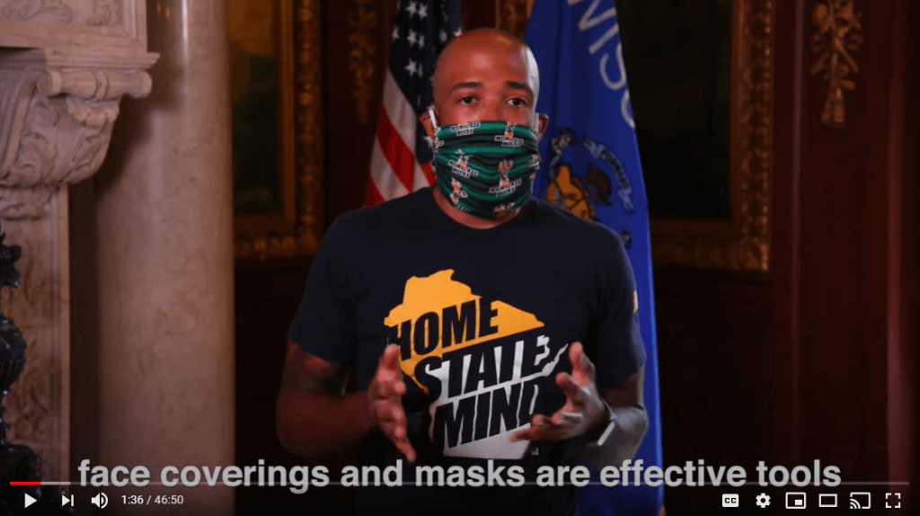 Lt. Gov. Mandela Barnes appears in a PSA on COVID-19 prevention. (Screen capture from DHS YouTube broadcast)