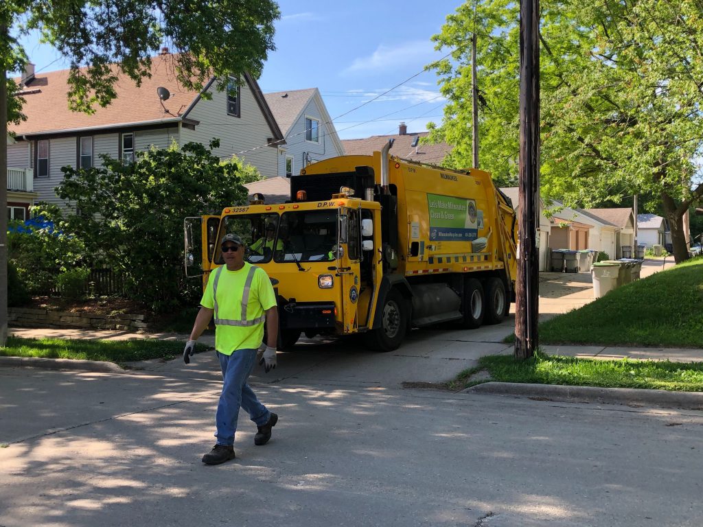 A garbage packer truck in the city of Milwaukee. Photo by Jeramey Jannene.