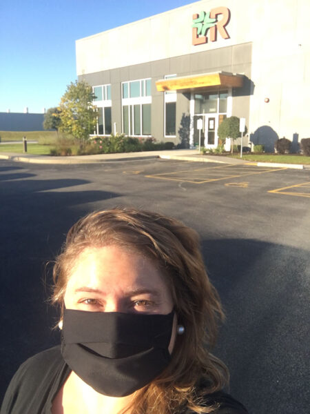 Lindsay Ryback, a senior product manager for L & R USA Inc., wears a mask that was developed and produced by her company after the pandemic began. Photo provided by Lindsay Ryback/NNS.