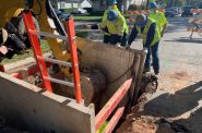 Crews replace a lead service line on Emilie Street in Green Bay, Wis, on Tuesday, Oct. 6, 2020. It was the last one in the city, officials said. Megan Hart/WPR