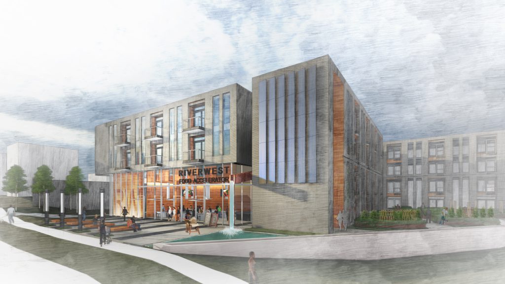 Riverwest Workforce Housing and Food Accelerator. Rendering by Engberg Anderson Architects.