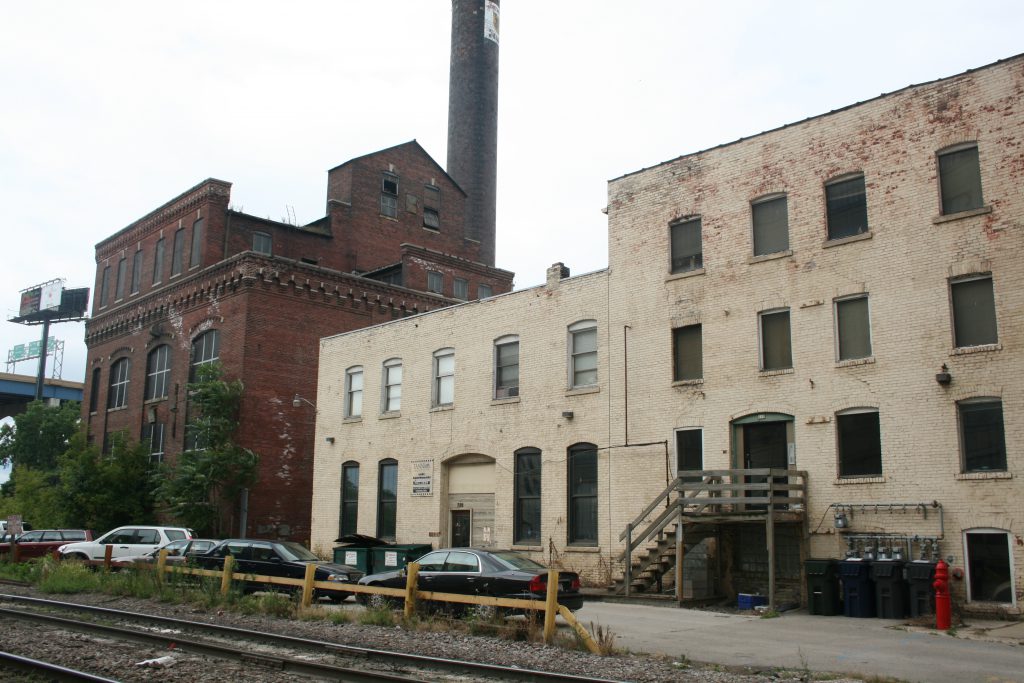 Now demolished buildings at The Tannery/River Place Lofts as seen in 2009. Photo by Jeramey Jannene.