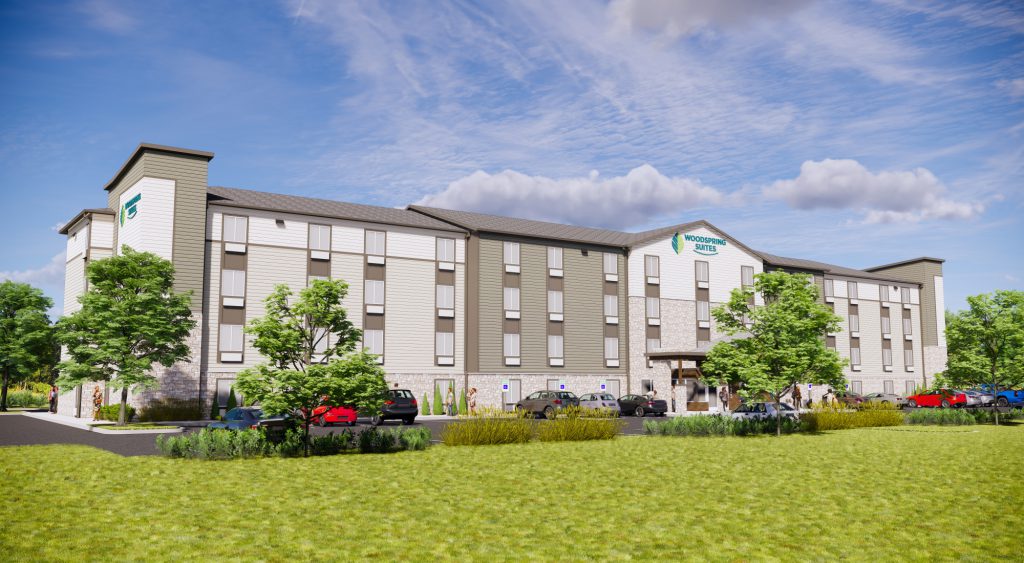 WoodSpring Suites hotel. Rendering from New Era Development Group.