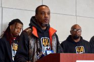 414 Life is one of many programs in Milwaukee dedicated to stopping violence in the city. Here, Chris Conley, 414 Life outreach and resource coordinator, Uniting Garden Homes, speaks with reporters in 2019. File photo by Andrea Waxman/NNS.