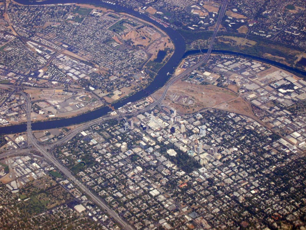 Aerial view of Sacramento, California. Photo by Ron Reiring, CC BY 2.0 , via Wikimedia Commons