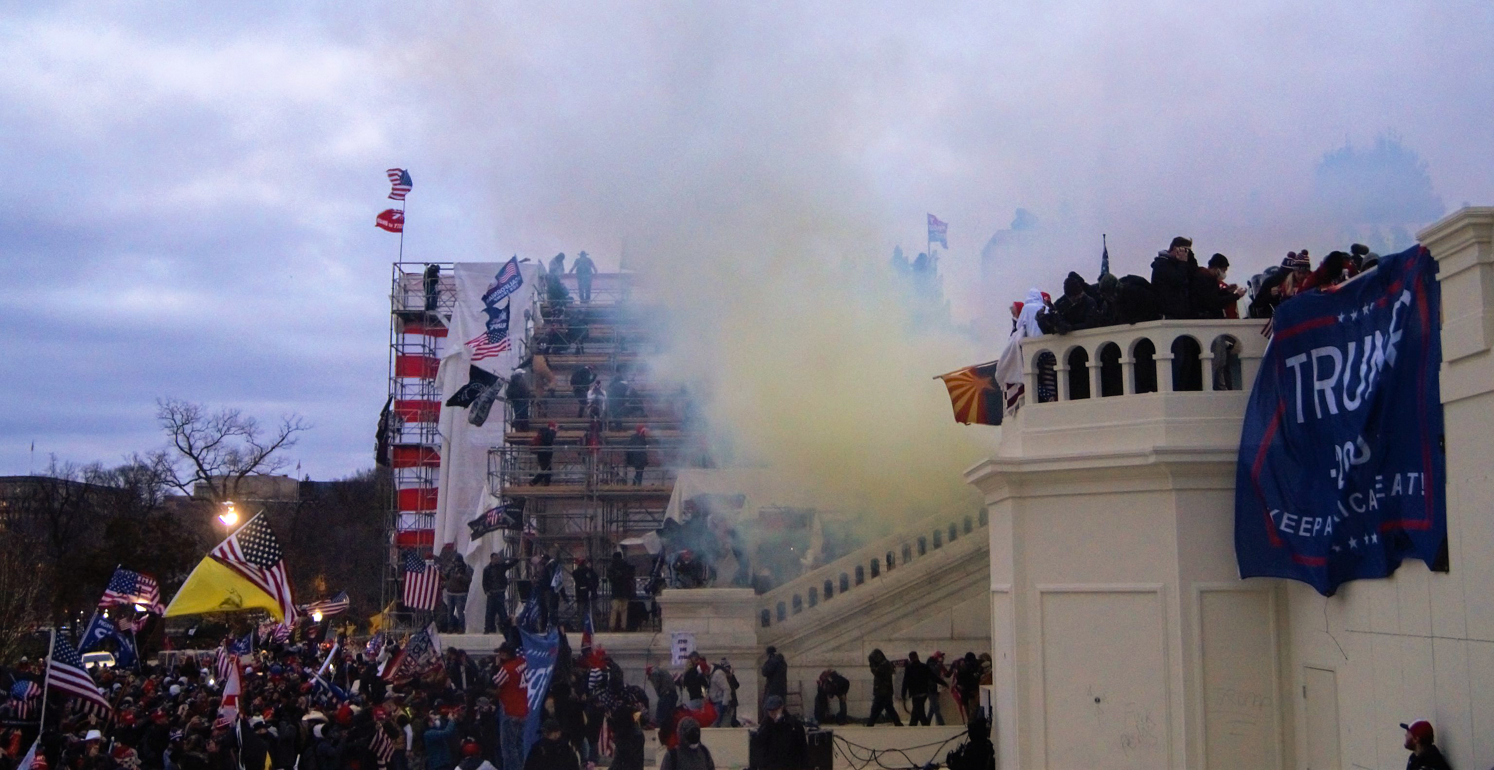 Tear gas outside the United States Capitol on 6 January 2021. Photo by Tyler Merbler from USA, CC BY 2.0 , via Wikimedia Commons