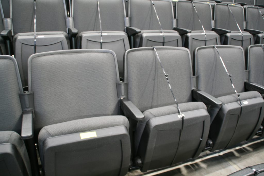 Zip-tied seats at Fiserv Forum will prevent fans from breaking distancing restrictions. Photo by Jeramey Jannene.