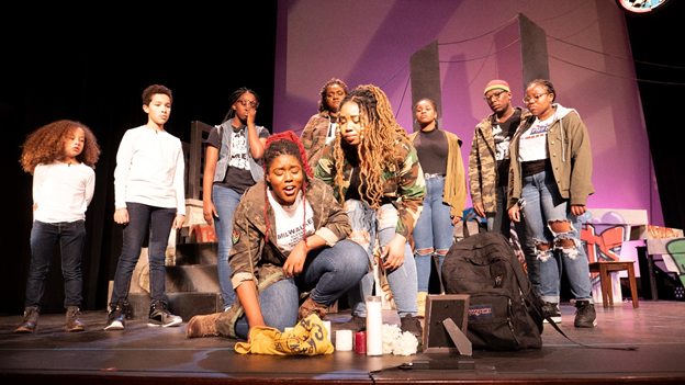 Brielle Richmond, Michaela Usher and cast in Black Arts MKE’s 2019 annual musical production of Black Nativity by Langston Hughes. Photo by Jenny Plevin.