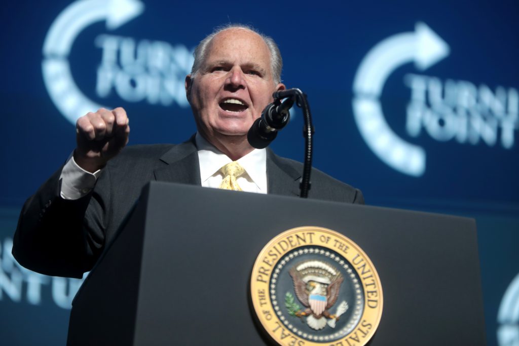 Rush Limbaugh. Photo by Gage Skidmore from Surprise, AZ, United States of America, CC BY-SA 2.0 , via Wikimedia Commons