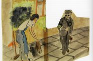 All Sidewalks Will Be Scrubbed. Ghetto period, Terezin, 1943. By Erich Lichtblau Leskly. This is exhibit is on loan from Holocaust Museum LA.