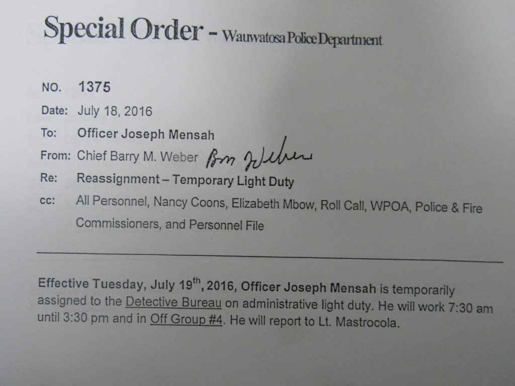 Joseph Mensah's re-assignment in 2016