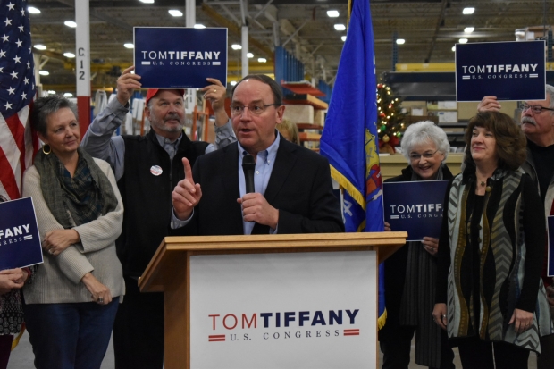 Tom Tiffany speaks at a campaign event in Rothschild, Wisconsin, on Thursday, December 19, 2019. Rob Mentzer/WPR