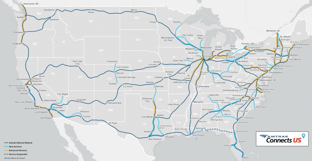 Amtrak Connects US plan map. Image from Amtrak.