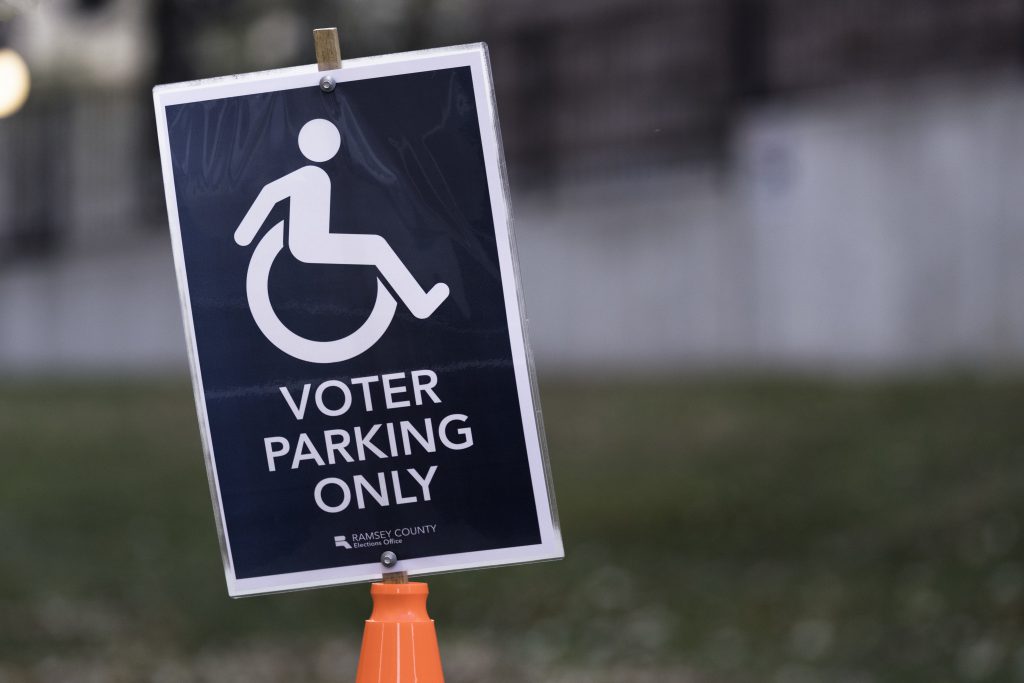 Accessible Voter Parking Only sign in St Paul, Minnesota. File photo by Lorie Shaull. (CC BY-SA 2.0). https://creativecommons.org/licenses/by-sa/2.0/legalcode