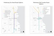 Preliminary on-street route options and preliminary rail corridor route options. Maps from the project website.