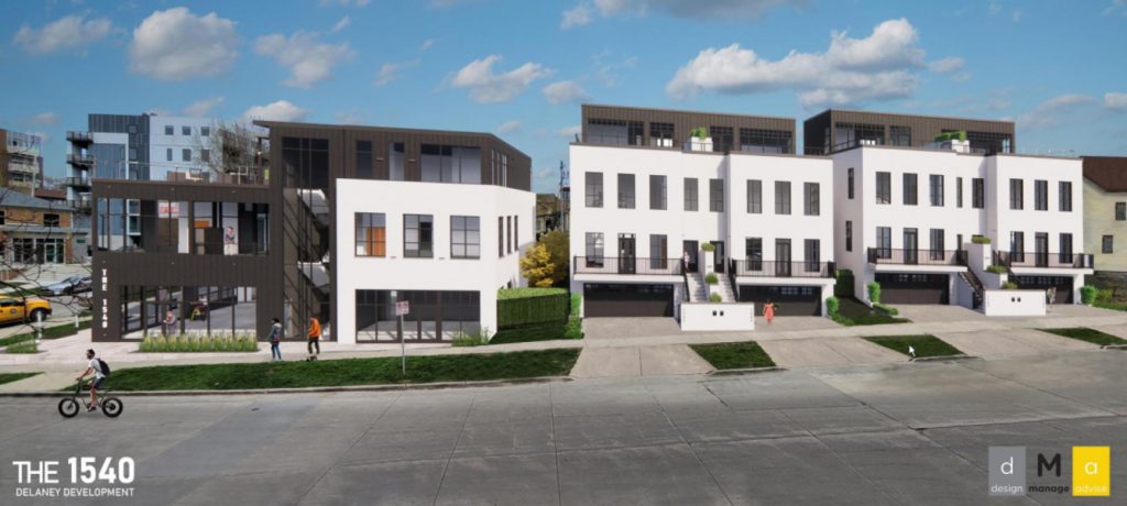 The 1540 office building and four townhomes form The 1500s development. Rendering by Design Manage Advise.