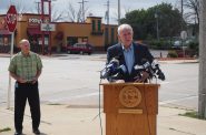 Mayor Tom Barrett announces reckless driving proposal alongside Public Works Commissioner Jeff Polenske. Photo by Jeramey Jannene.