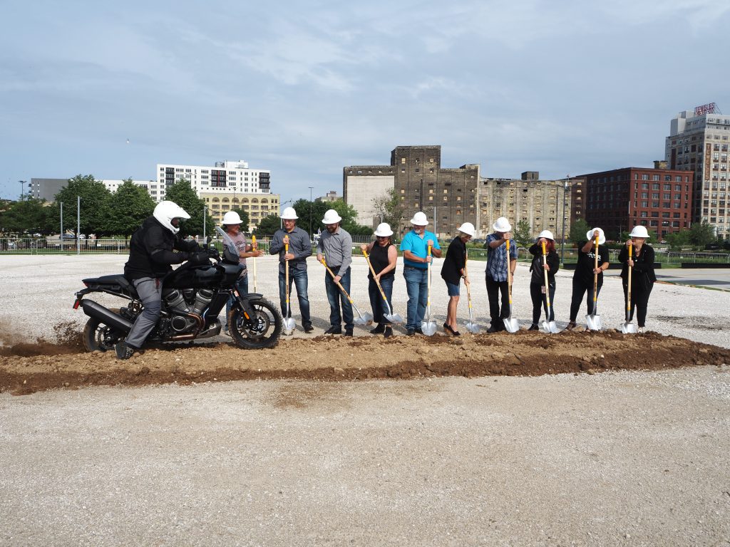 Groundbreaking ceremony for the new The Garage event venue at the Harley-Davidson Museum. Photo by Jeramey Jannene.