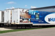 Trailers to deliver products from Hufcor are lined up outside the company's factory in Janesville. Photo by Erik Gunn/Wisconsin Examiner.
