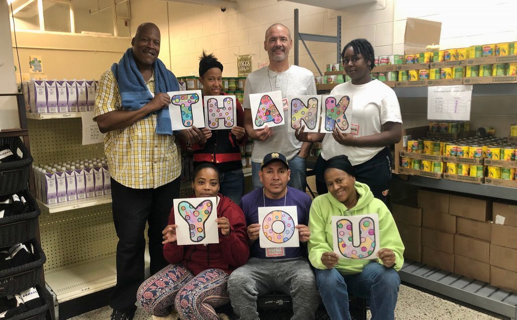 Volunteers at Friedens show their appreciation for clients. Across its four locations, Friedens served over 36,000 meals in 2020 despite having to close one of its locations in March due to COVID-19. Photo provided by Friendens Food Pantries/NNS.