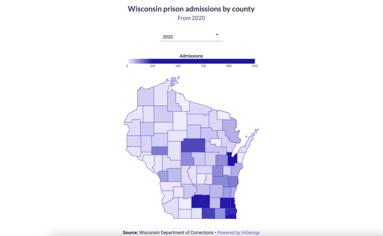 Wisconsin prison admissions by county