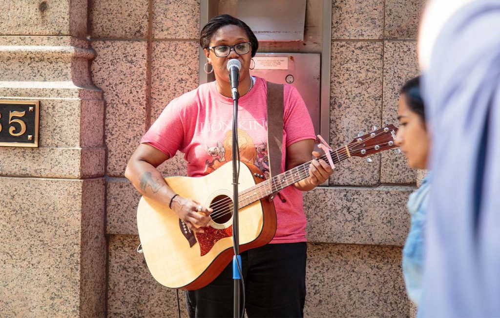 Roxie Beane performs in downtown Milwaukee. Photo from Milwaukee Downtown.