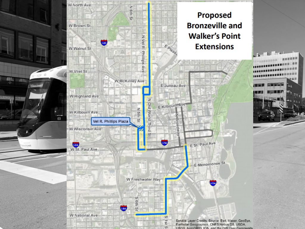 2021 streetcar expansion map. Map from the City of Milwaukee - Department of City Development.