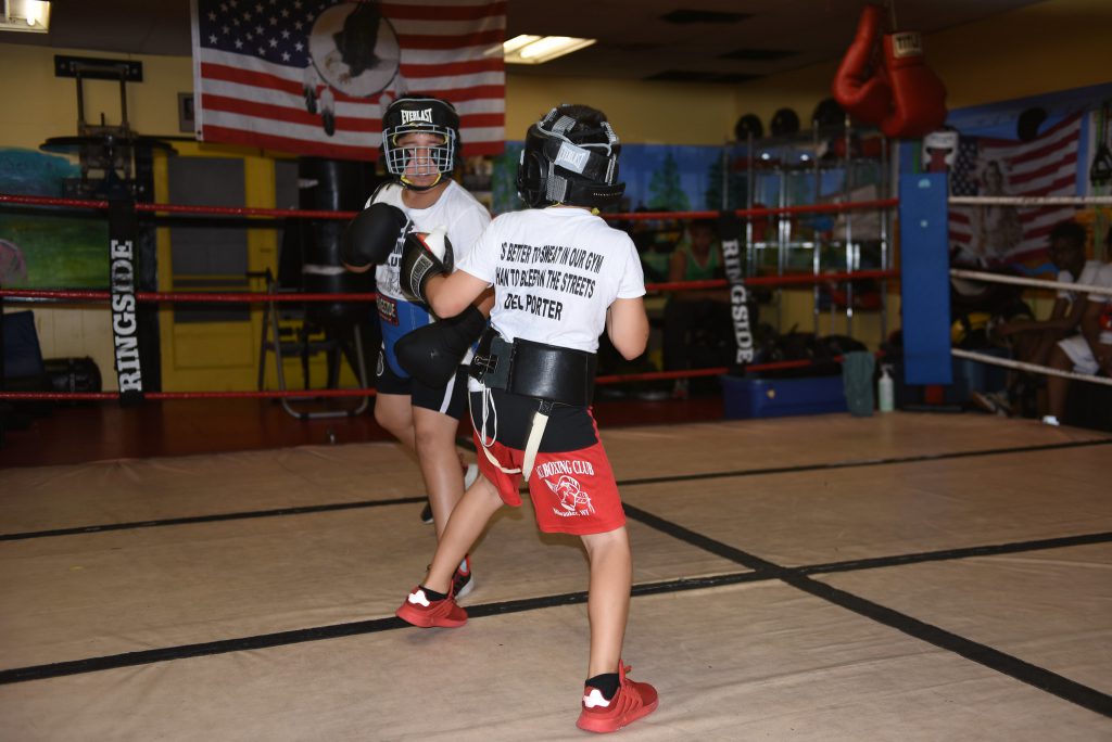 Members of the Ace Boxing Club spar as part of a weekly fundraising event. Photo by Sue Vliet/NNS.