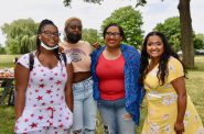 Bre’Andre Walker (from left), Aniyah McDonald, Angela Harris and Alondra Garcia participated in the “Design Your Future” fellowship. Walker and McDonald were fellows this summer, while Harris and Garcia are MPS teachers who helped them with their proposals. (Photo by Sue Vliet/MNNS)