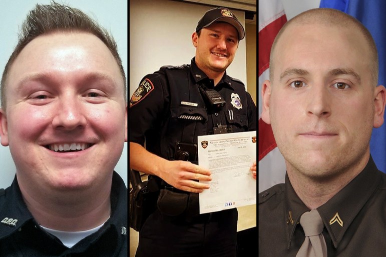 From left, Officers Riley Schmidt, Jacob Ungerer and Ben Dolnick are some of the nearly 200 law enforcement officers currently employed in Wisconsin who have been fired from previous jobs in law enforcement, resigned in lieu of termination or quit before completion of an internal investigation. Credit: Photos courtesy of the Darlington Police Department, Middleton Police Department Facebook page and the Dane County Sheriff's Office