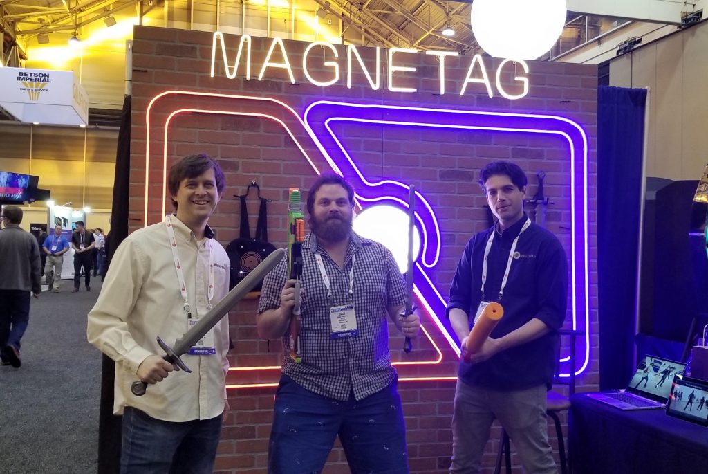 From left to right, Chris Wilson, Jason Hilleshiem and Adam Cohen presenting MagneTag. Photo courtesy of Adam Cohen.