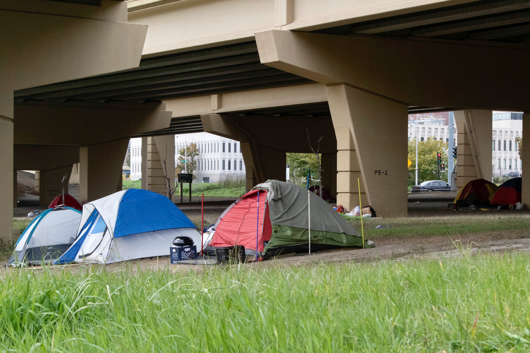 Milwaukee’s homeless residents often set up tent camps underneath the Marquette Interchange. This photo was taken in 2018. NNS file photo by Max Nawara.