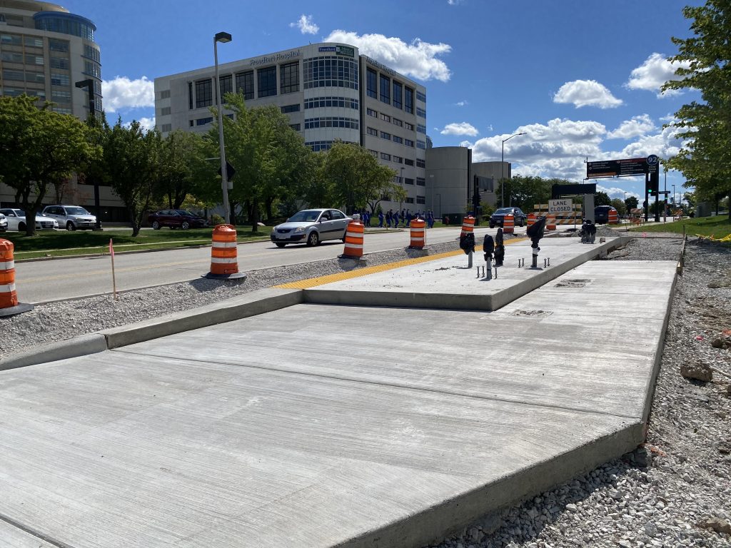 Future BRT platform on N. 92nd St. at the Milwaukee Regional Medical Center. Photo by Graham Kilmer.