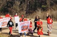 Rachel Fernandez (right), a member of the Menominee Nation and the MMIW Task Force, marches with other advocates on the May 5, 2021, National Day of Awareness for Missing and Murdered Indigenous Women and Girls. Photo courtesy Rachel Fernandez/WPR.