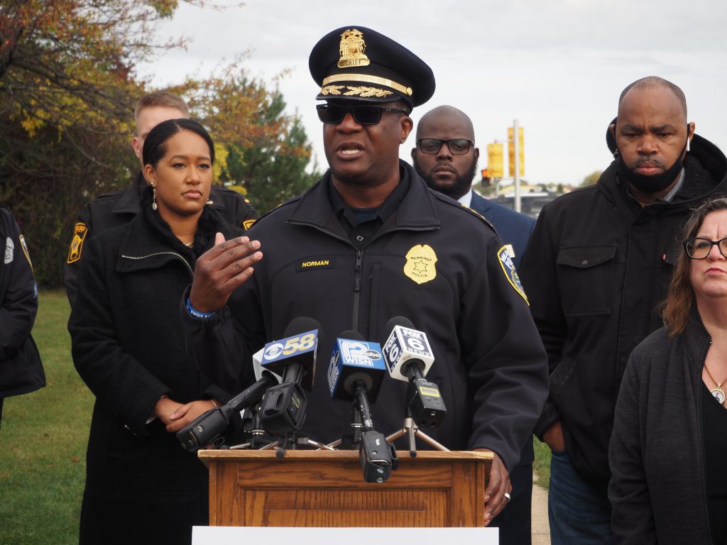 Acting Police Chief Jeffrey Norman speaks at a press conference. Photo by Jeramey Jannene.