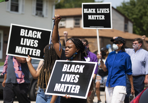 Protesters begin to march Monday, Aug. 24, 2020, after police in Kenosha shot and wounded a Black man the night before. Angela Major/WPR