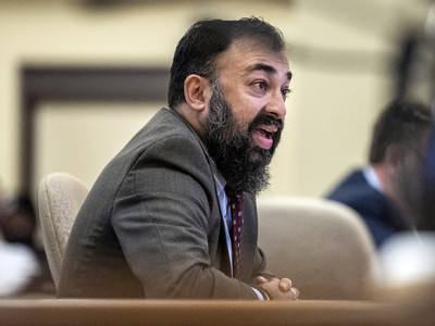 Sachin Chheda of the Wisconsin Fair Maps Coalition gives a testimony Thursday, Oct. 28, 2021, in at the Wisconsin State Capitol in Madison, Wis. Angela Major/WPR