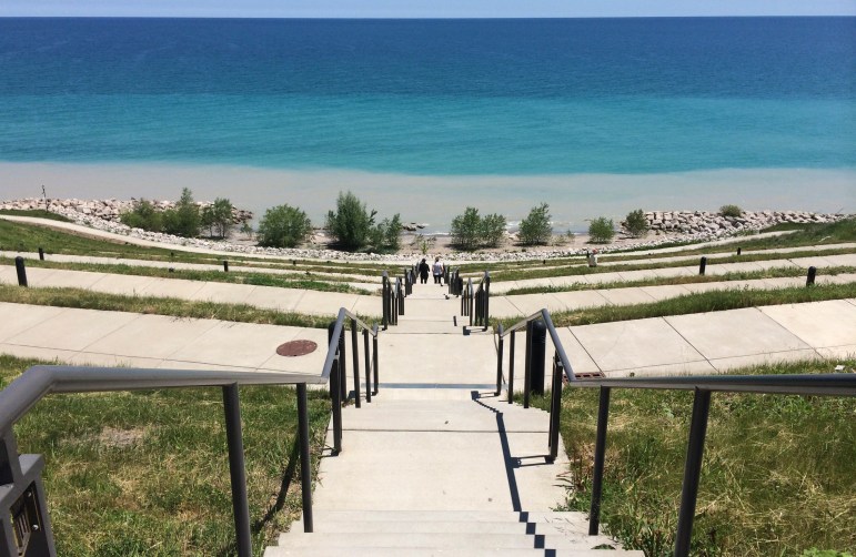 Steps at Concordia University of Wisconsin, in Mequon, leading down to Lake Michigan. Photo by Aaron Volkening. (CC BY 2.0)