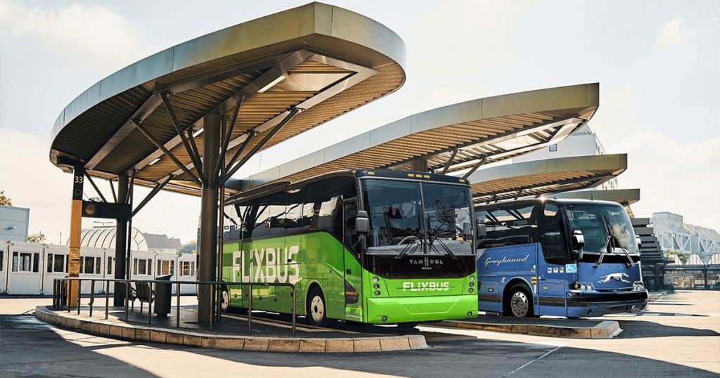 FlixBus and Greyhound buses. Image from FlixMobility.