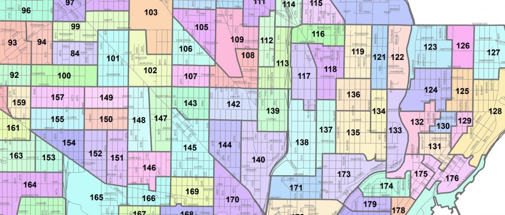 Milwaukee ward map. Image from the Legislative Reference Bureau.