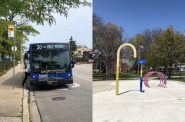 A MCTS bus and Clarke Square Park. Photos by Dave Reid.