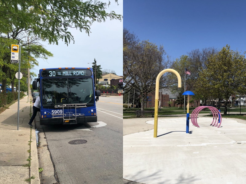 A MCTS bus and Clarke Square Park. Photos by Dave Reid.