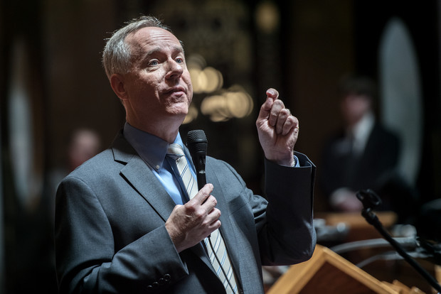 Assembly Speaker Robin Vos speaks at the front of the chamber Wednesday, June 9, 2021, at the Wisconsin State Capitol in Madison, Wis. Angela Major/WPR