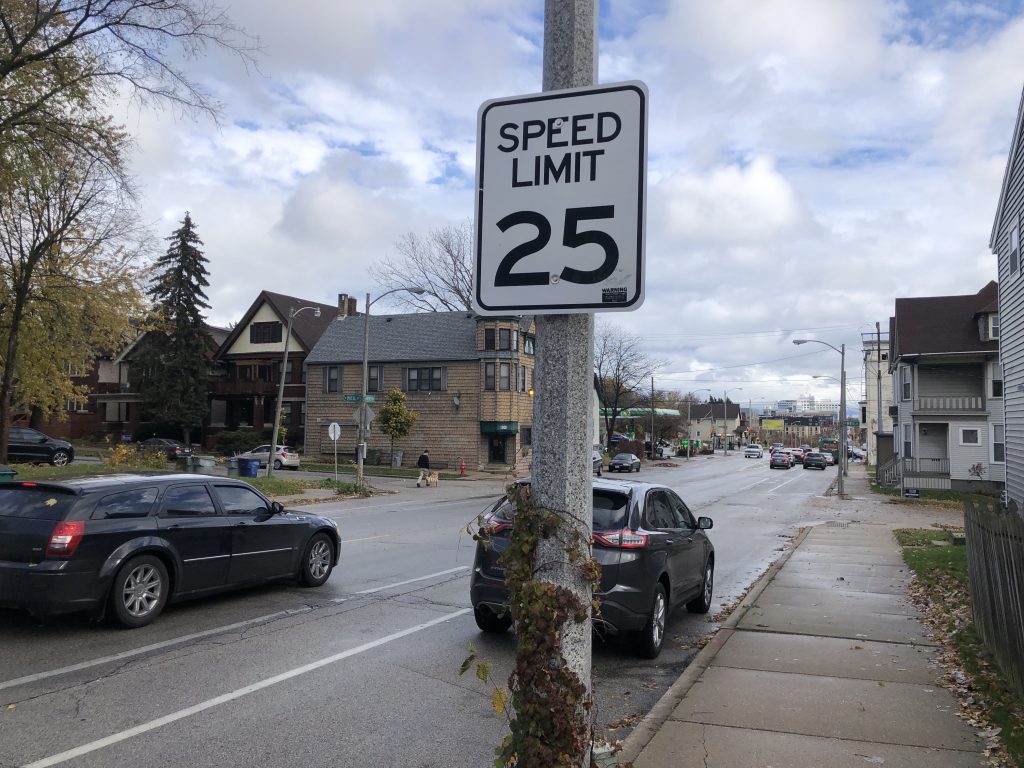 Speed limit sign on W. North Ave. Photo by Jeramey Jannene.