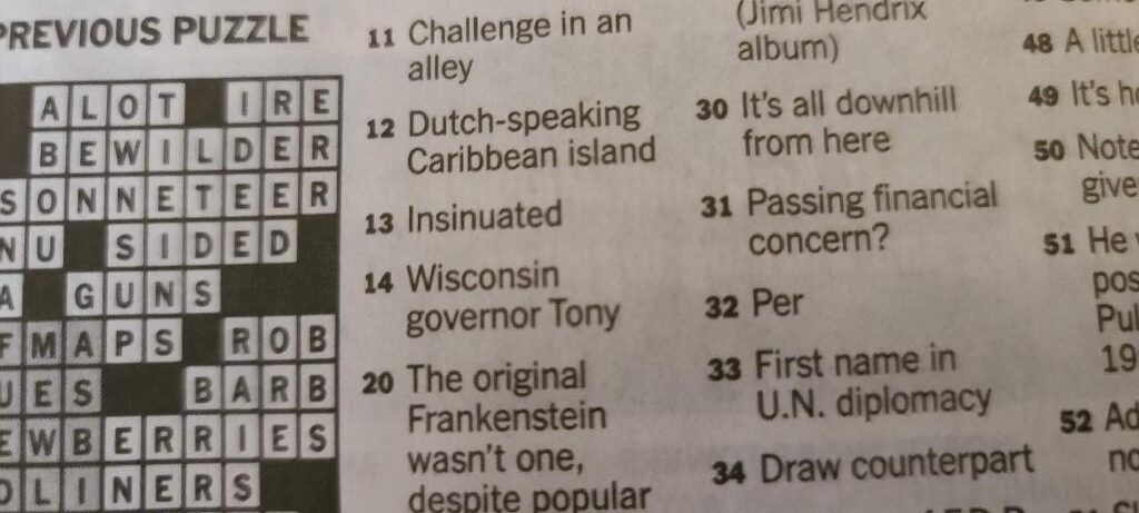New York Times crossword puzzle 12/17/21